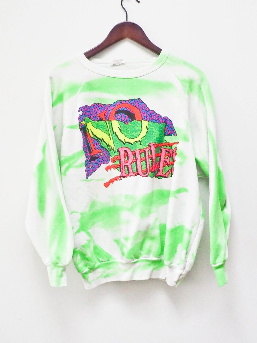Neon NO RULES Crewneck - Womens Large - 80s Neon Air Waves Sweater